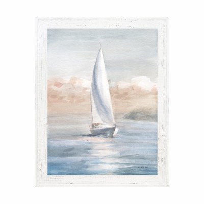 47" x 37" White Sailboat 2 Gel Print With White Frame