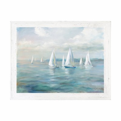 37" x 47" Eight White Sailboats Gel Print With Whitewash Frame
