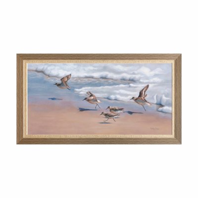 24" x 44" Five Sandpiper Gel Print With Brown Frame