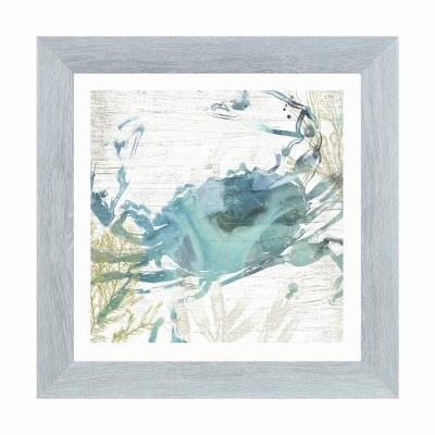 16" SQ Blue Crab 1 Gel Print With Gray Frame