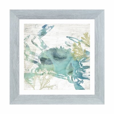 16" SQ Blue Crab 2 Gel Print With Gray Frame