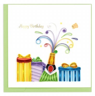 6" Square Quilled Birthday Champagne Greeting Quilling Card