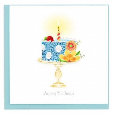 6" Square Quilled Whimsical Happy Birthday Cake Greeting Quilling Card