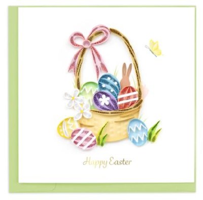 6" Square Happy Easter Easter Egg Basket With Bow Quilling Card
