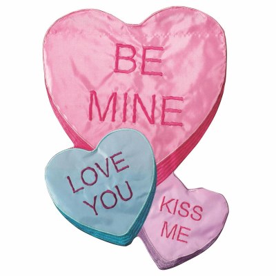 18" x 13" Mini Pink, Blue and Purple Be Mine Candy Hearts Trio Cutout Garden Flag