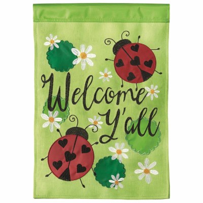 18" x 13" Mini Green Welcome Y'all Ladybugs and Flowers Garden Flag