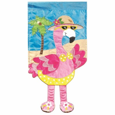 24" x 13" Yellow Bikini Flamingo Dangle Legs Cutout Garden Flag