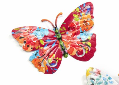 6" Red Floral Metal Cutout Butterfly Wall Art Plaque