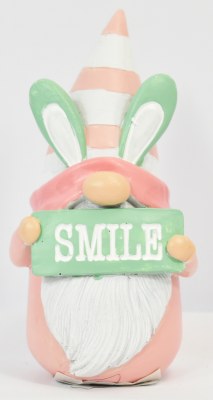 5" Peach and Turquoise Ceramic Hugs Bunny Ear Easter Gnome