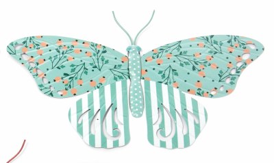 8" Turquoise Floral and Striped Wings With Dotted Turquoise Body Butterfly Metal Wall Art Plaque