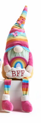 23" Pink Multicolor Striped BFF Rainbow Shelf Sitter Gnome