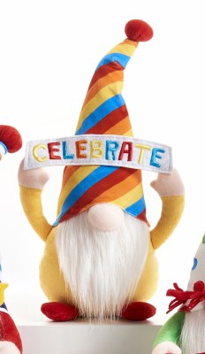14" Yellow Multicolor Striped Hat Celebrate Gnome