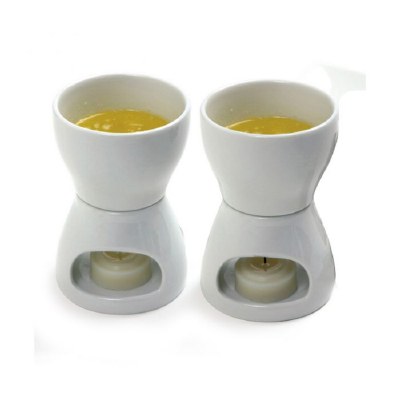 Set of 2 White Porcelain Butter Warmers