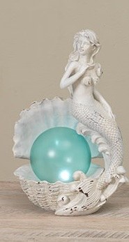 11" LED Distressed White Mermaid Playing with Her Hair
