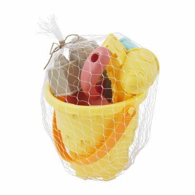 10" Yellow Sand Bucket With 6 Beach Toys by Mud Pie