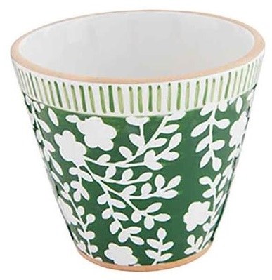 4" Green Ceramic Hand-Painted Floral Pattern Pot by Mud Pie