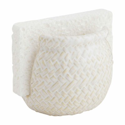 3" Distressed White Ceramic Sponge Holder by Mud Pie