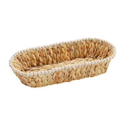 6" x 16" Natural Woven Basket With a Beaded Rim by Mud Pie