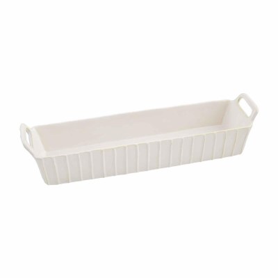 4" x 16' Distressed White Ribbed Ceramic Cracker Tray by Mud Pie
