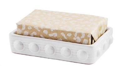 4" White Dotted Soap Dish With Leopard Pattern Soap by Mud Pie