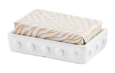 4" White Dotted Soap Dish With Zebra Pattern Soap by Mud Pie