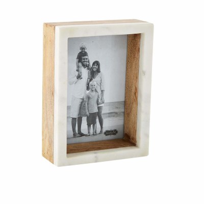 5" x 7" White Marble and Wood Frame by Mud Pie