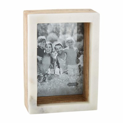 4" x 6" White Marble and Wood Frame by Mud Pie