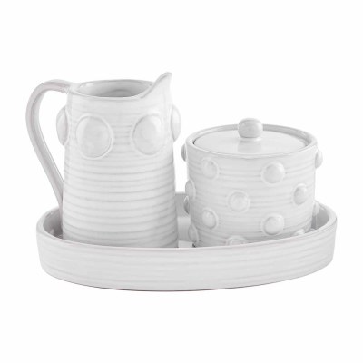 7" White Dots Sugar and Creamer Set With Tray by Mud Pie