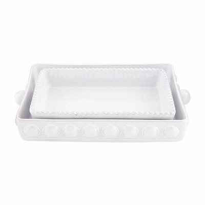 Set of 2 White Dots Rectangle Baking Dishes by Mud Pie