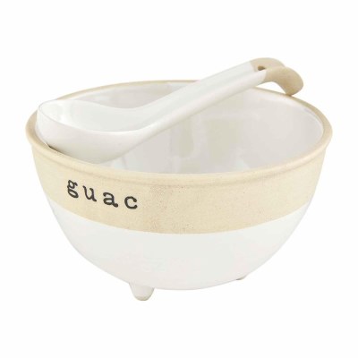 6" Beige Guacamole Bowl With Spoon by Mud Pie