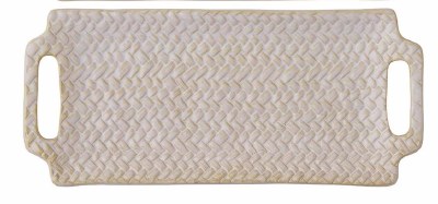 4" x 9" Distressed White Ceramic Weave Pattern Tray by Mud Pie