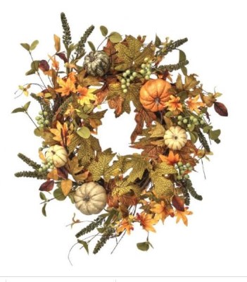 24" Round Faux Fall Pumpkin Berry Maple Leaf Wreath Fall and Thanksgiving Decoration