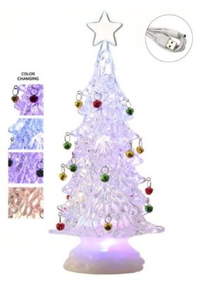 12" Clear LED Color Changing Christmas Tree With Bell Ornaments