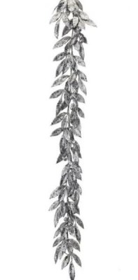 48" Faux Silver Glitter Metallic Bayleaf With Berries Garland