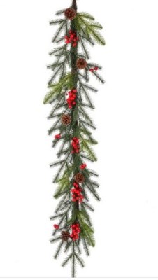 48" Faux Red Berry Green Noble Fir Garland