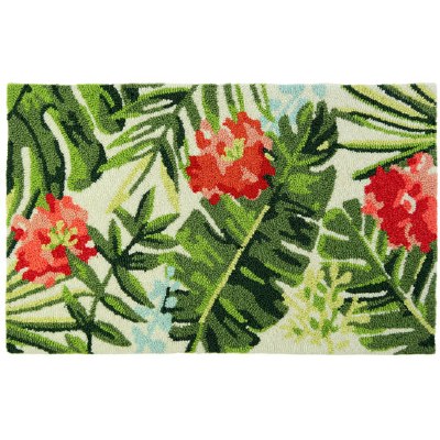 1.10' x 2.10' Green With Red Flowers La Palma Rug
