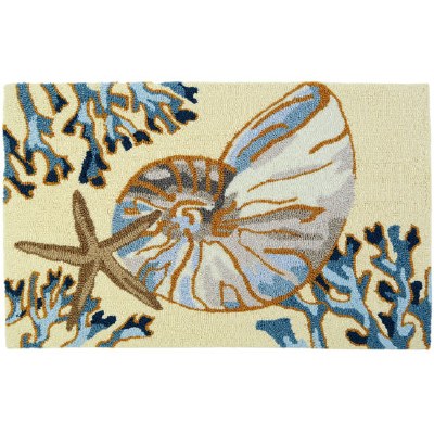 1.10' x 2.10' Blue and Tan La Playa Nautilus Rug