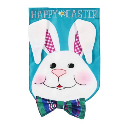 44" x 28" White Bunny With Bow Tie on Aqua Happy Easter House Flag