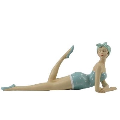 14" Light Blue With White Polka Dots Beach Lady Laying on Stomach