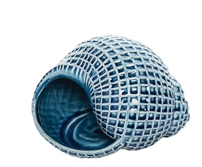 13" Blue Ceramic Snail Shell With a Grid Pattern
