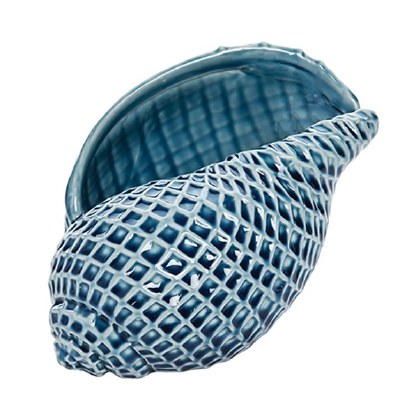 13" Blue Ceramic Tonna Shell With a Grid Pattern