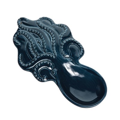 10" Dark Blue Ceramic Octopus Spoon Rest