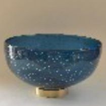 12" Round Dark Blue and Gold Glass Footed Bowl