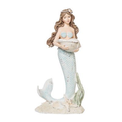 12" Multipastel Mermaid Holding a Shell Statue