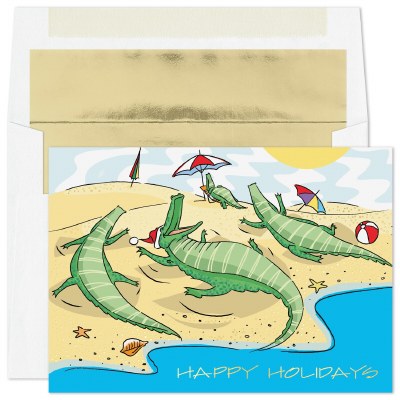 8" x 6" Box of 16 Alligators on the Beach Holiday Cards