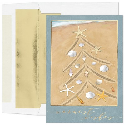 8" x 6" Box of 16 Chirstmas Tree in the Sand Holiday Cards