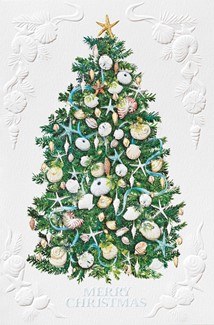 Box of 16 Coastal Christmas Tree Greeting Cards size 8.5" x 5.5"