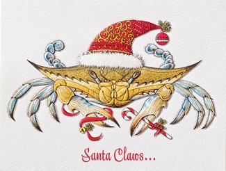 Box of 10 "Santa Claws" Crab Christmas Greeting Cards size 6" x 4"