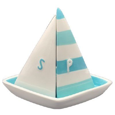 5" Light Blue and White Sailboat Salt and Pepper Shakers