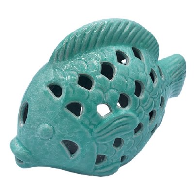 6" Turquoise Ceramic Fish Tea Light Holder